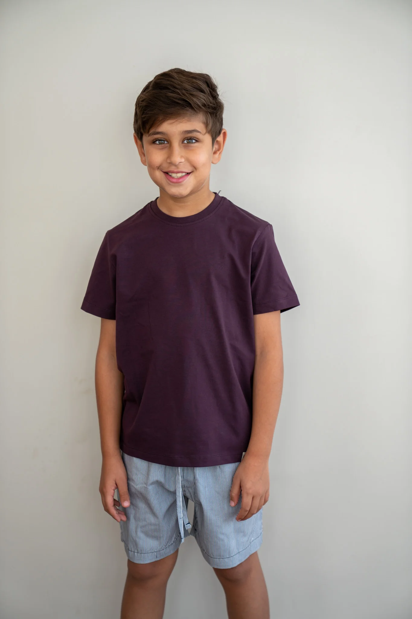 Unisex kids Summer pajama set Dark Purple Top + Black X White Striped Short