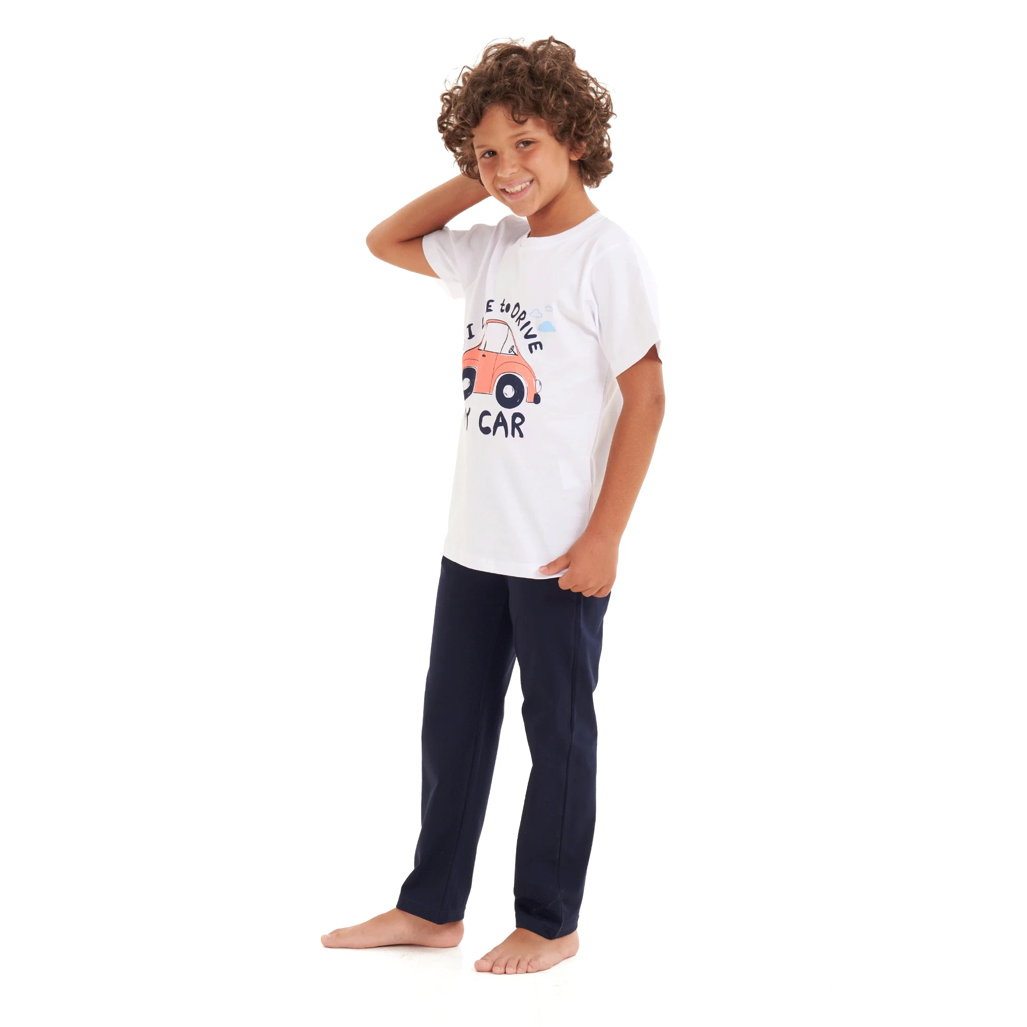 Boys summer pajama set Car t-shirt +Dark blue pants