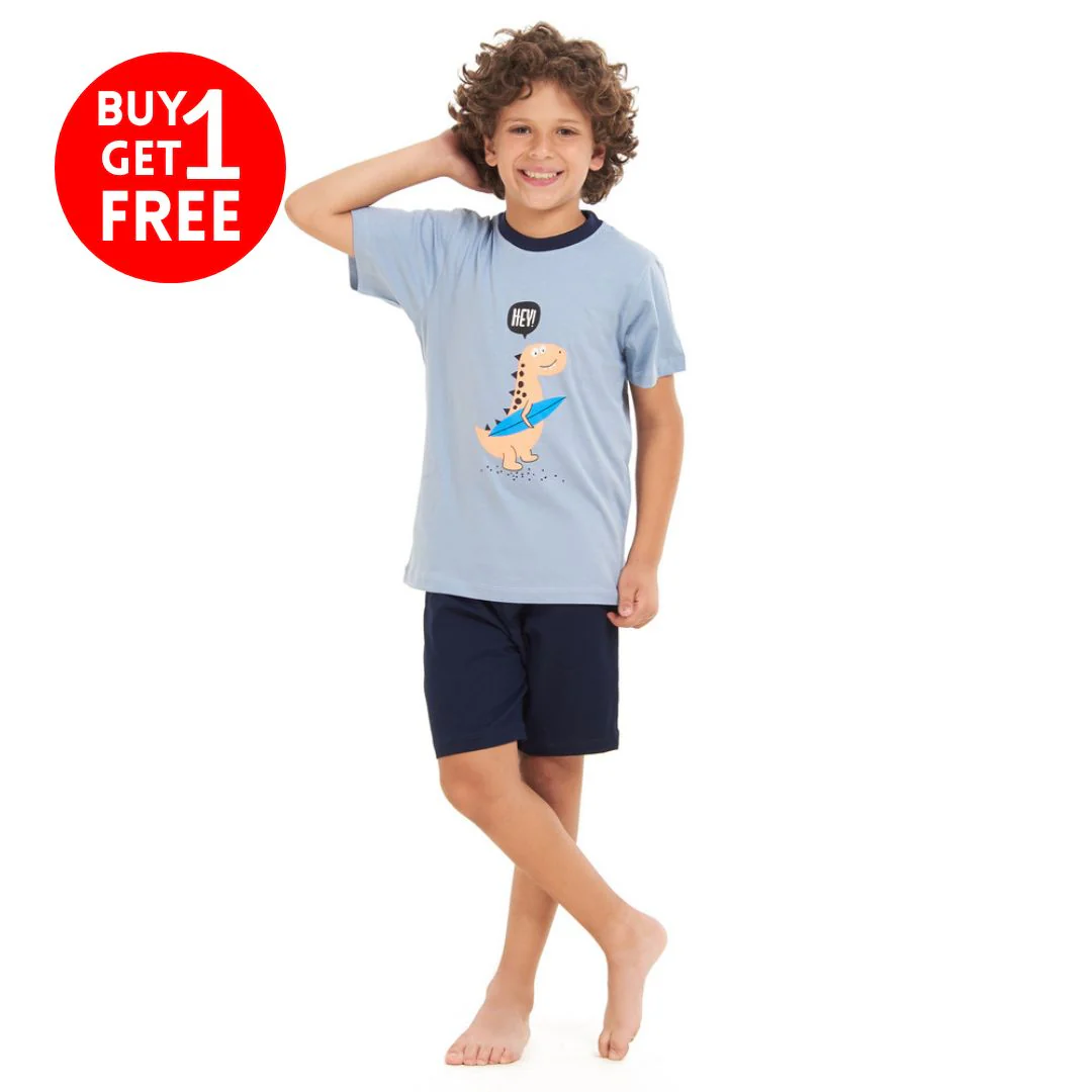 Boys summer pajama set Cashmere dinasour t-shirt +Dark blue shorts