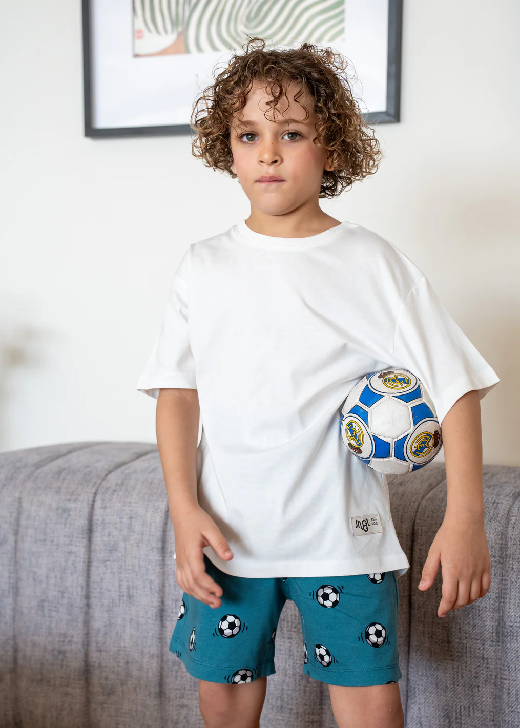 Boys summer pajama set Off White t-shirt + Football shorts - Image 2