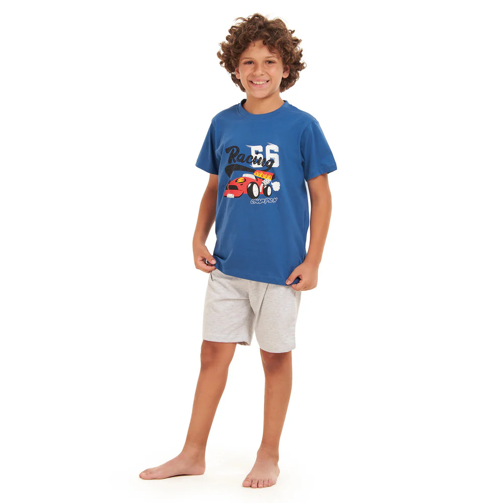 Boys summer pajama set Racing Cars t-shirt + Grey shorts