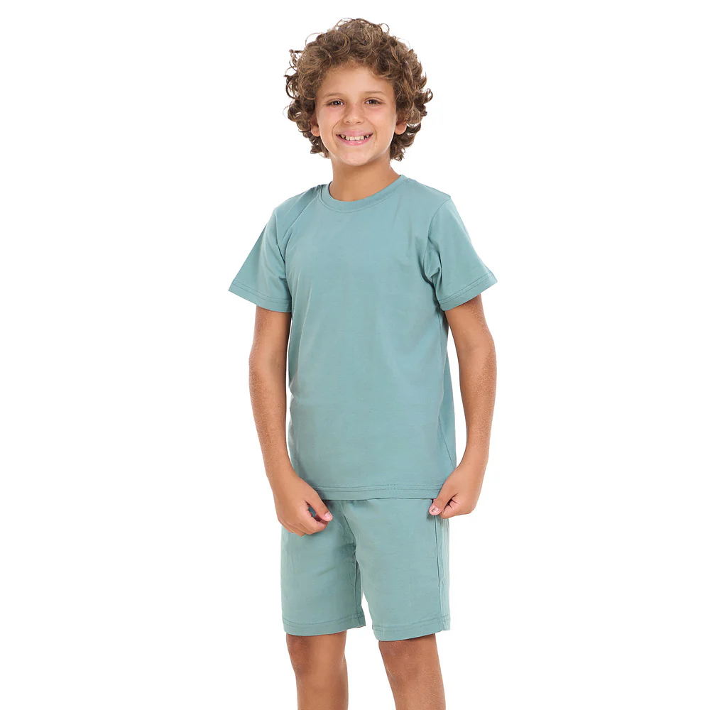 Boys summer pajama set Stone Blue t-shirt + shorts - Image 3