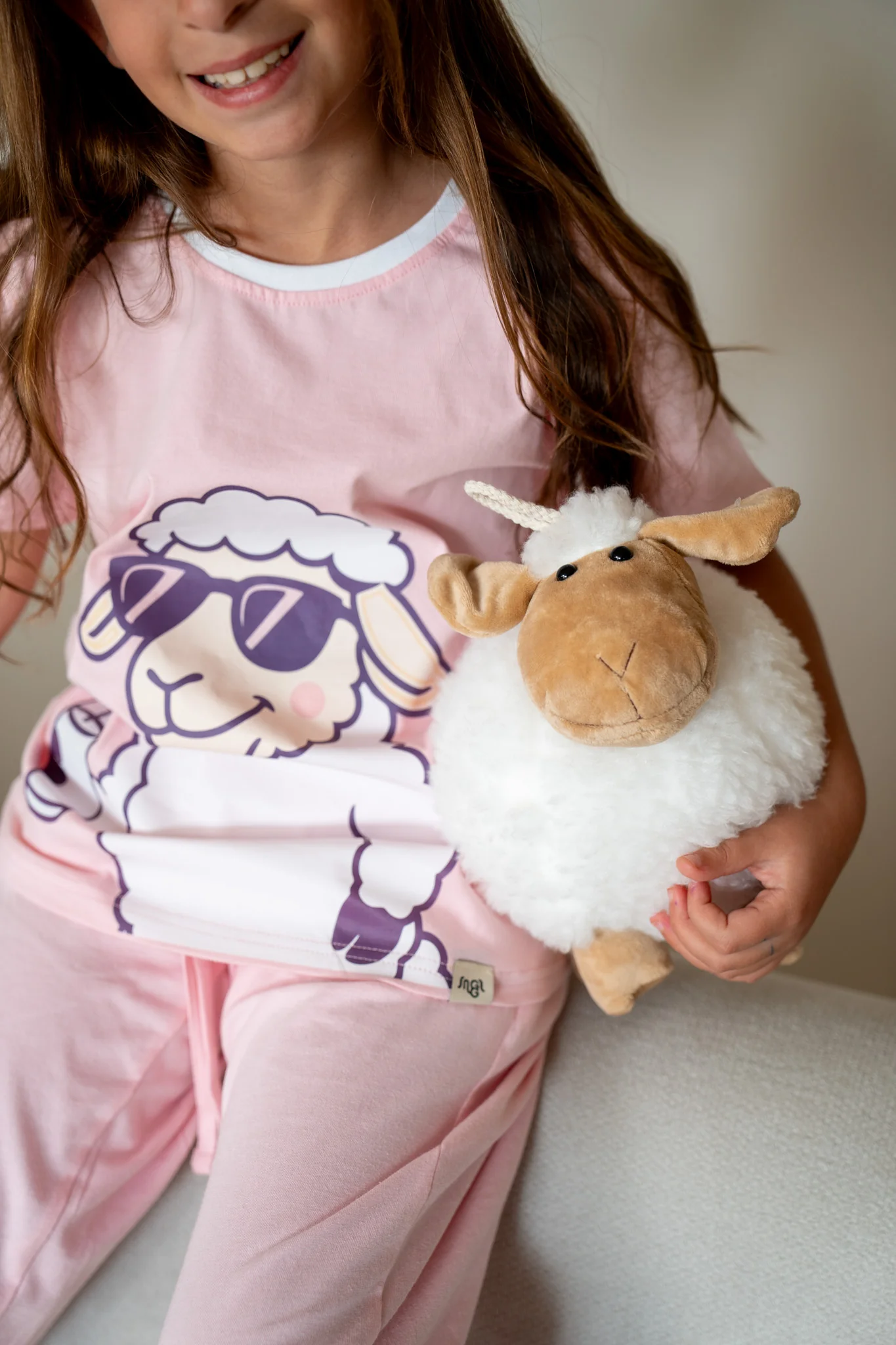 Girls Sheep PJ Set Rose T-Shirt + Pants - Image 3