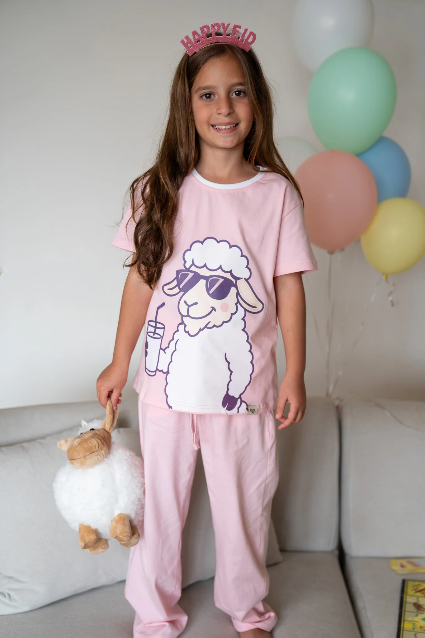 Girls Sheep PJ Set Rose T-Shirt + Pants - Image 5