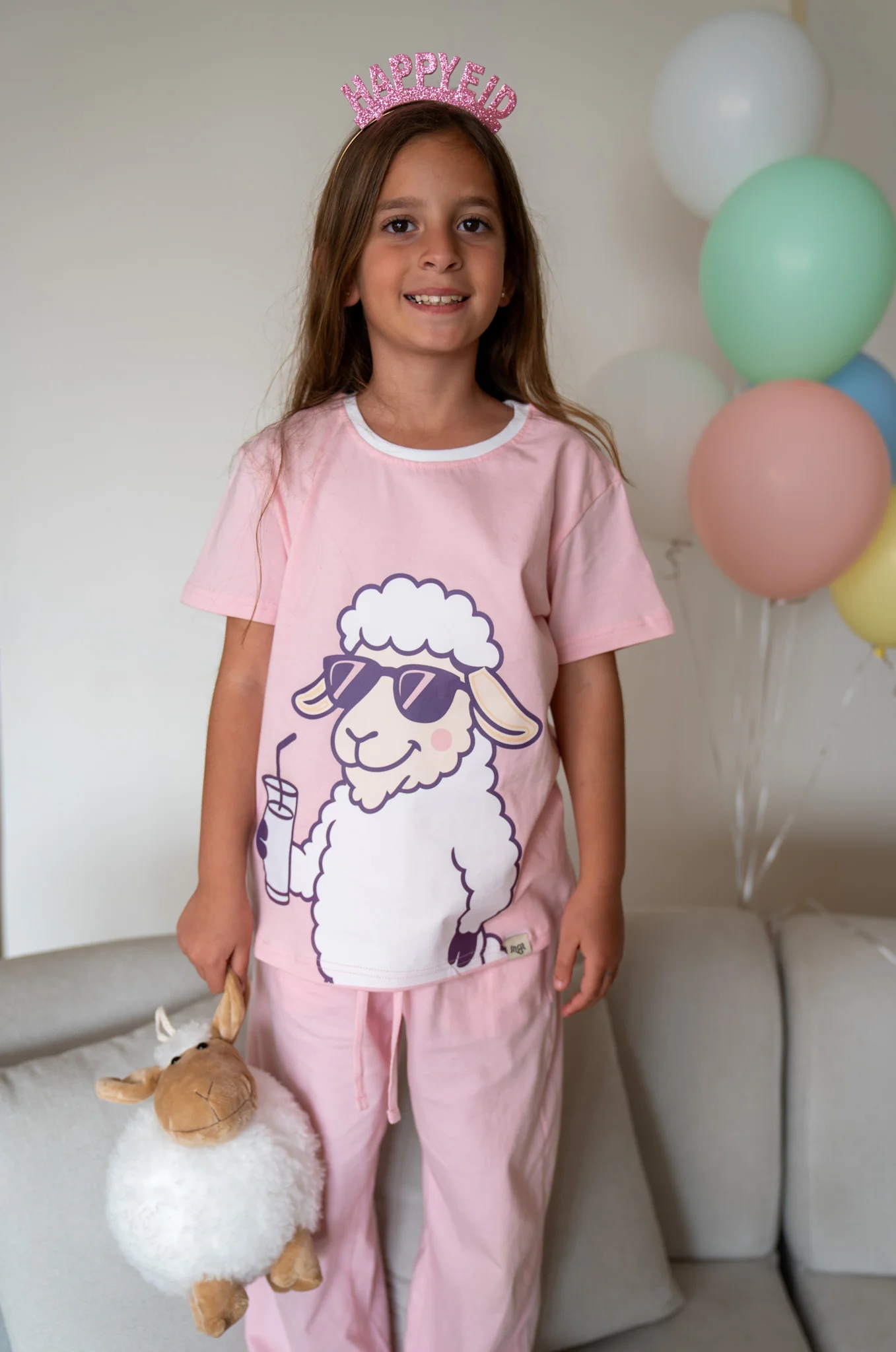 Girls Sheep PJ Set Rose T-Shirt + Pants - Image 6