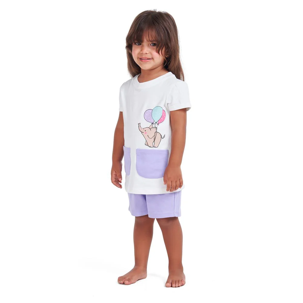 Girls summer pajama set Elephant t-shirt + Purple shorts