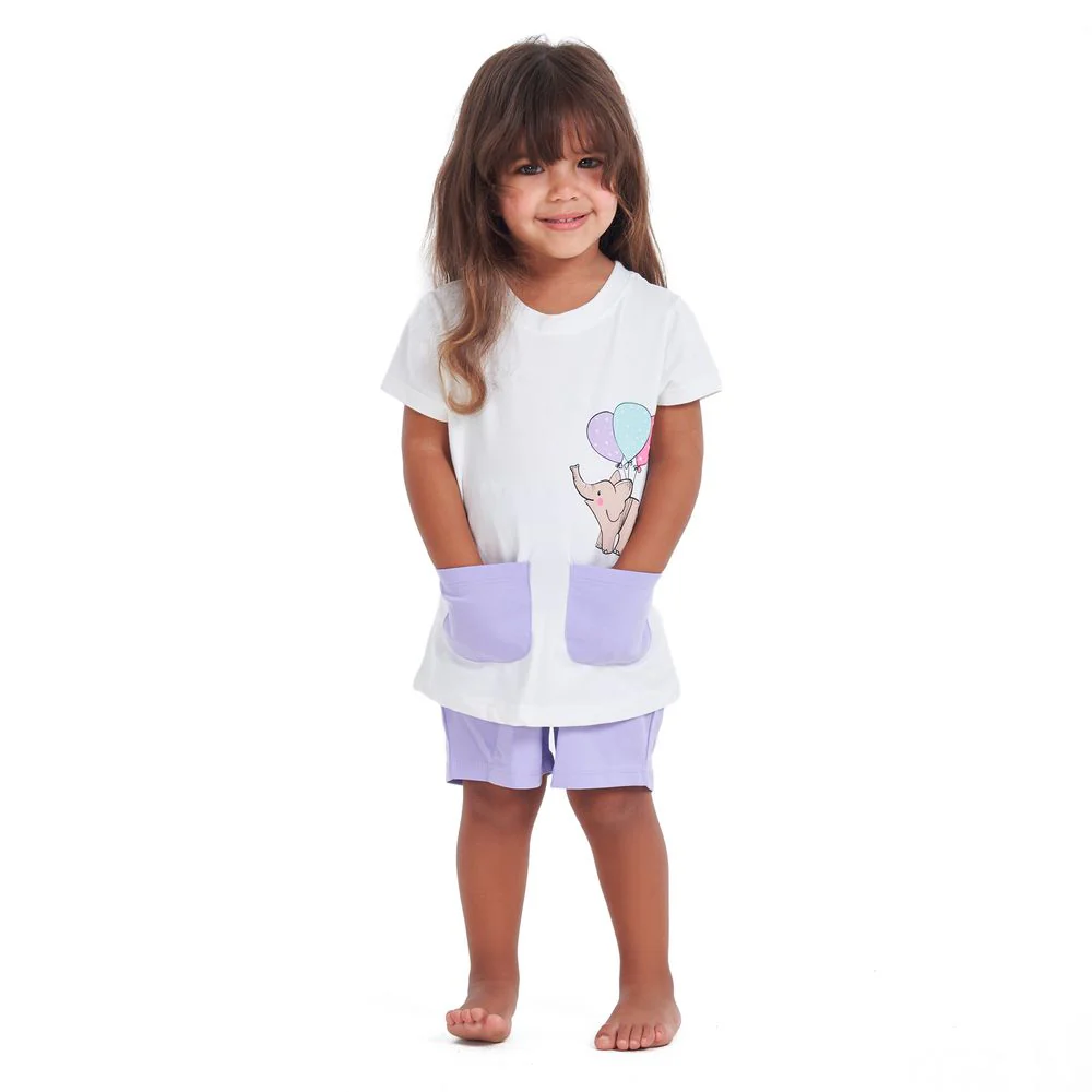 Girls summer pajama set Elephant t-shirt + Purple shorts - Image 2