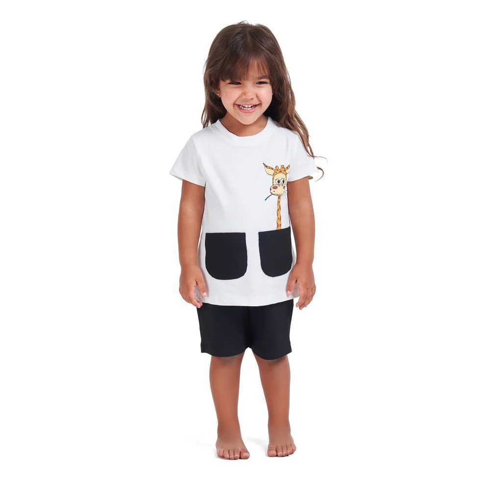 Girls summer pajama set Giraffe t-shirt + Black shorts