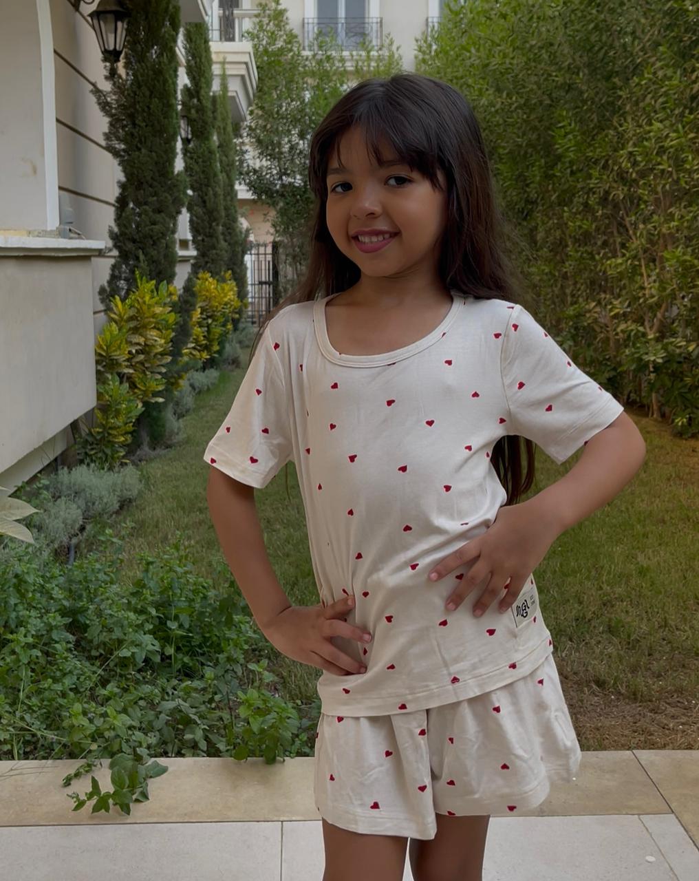 Girls summer pajama set Red Hearts t-shirt + Shorts - Image 2