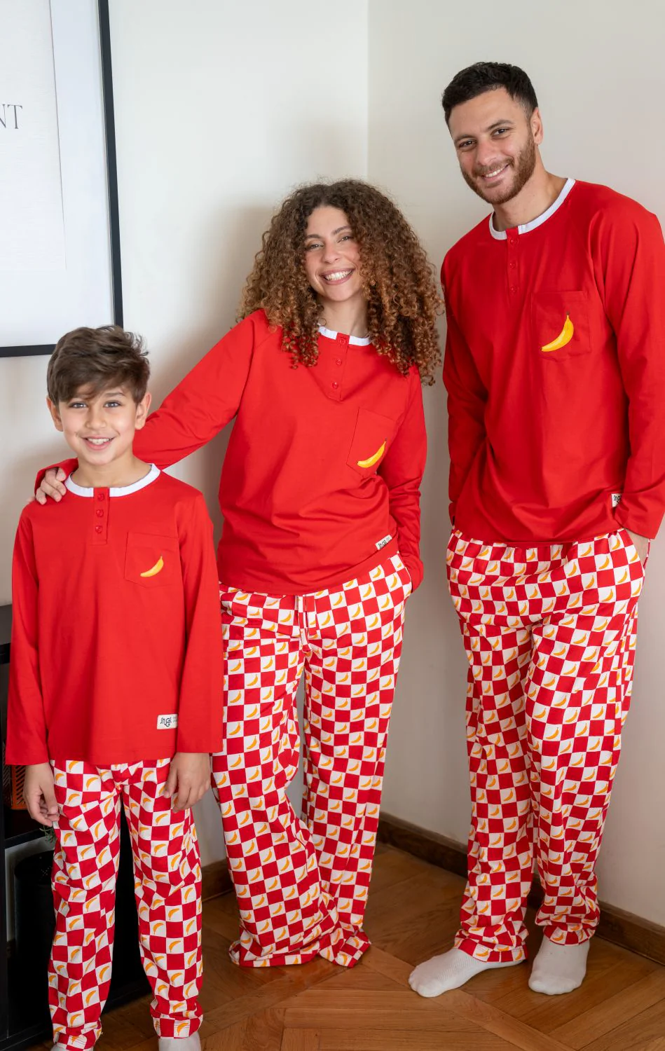 Men Spring Pajama Set Dark Red Top + Banana Checkered Pants - Image 3