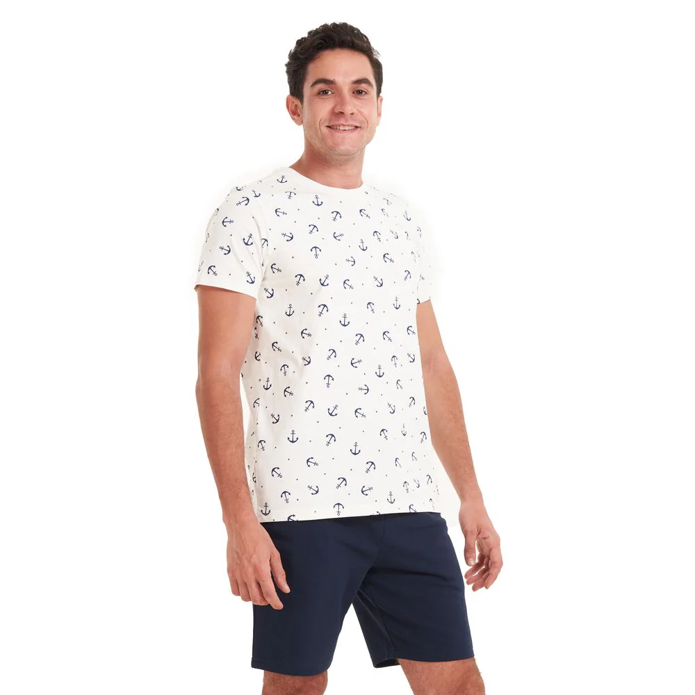 Men summer pajama set Anchor T-shirt +Dark Blue shorts