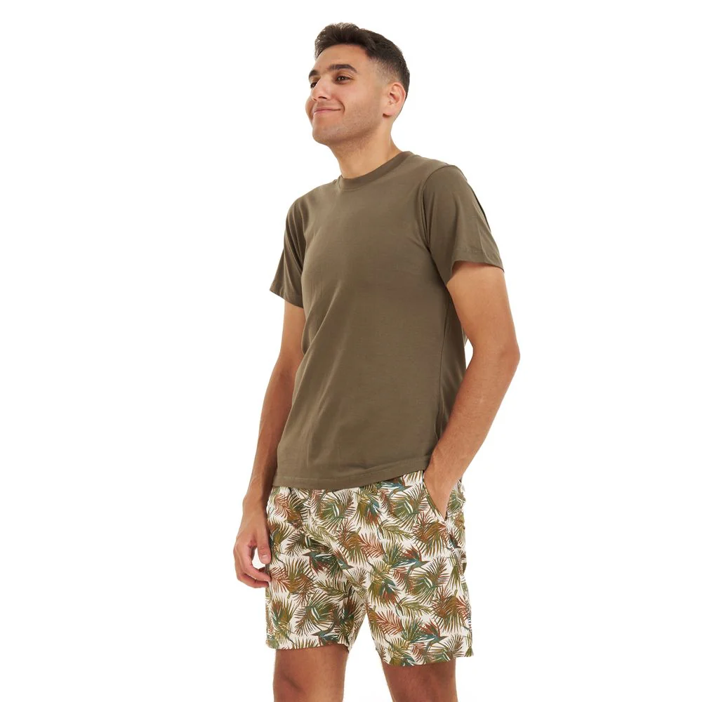 Men summer pajama set Beige T-shirt + Havane leaves short