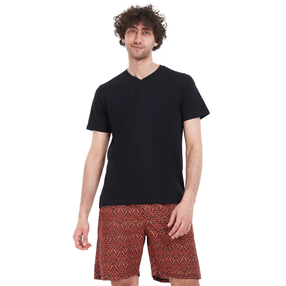 Men summer pajama set Black T-shirt + Havan tribal short