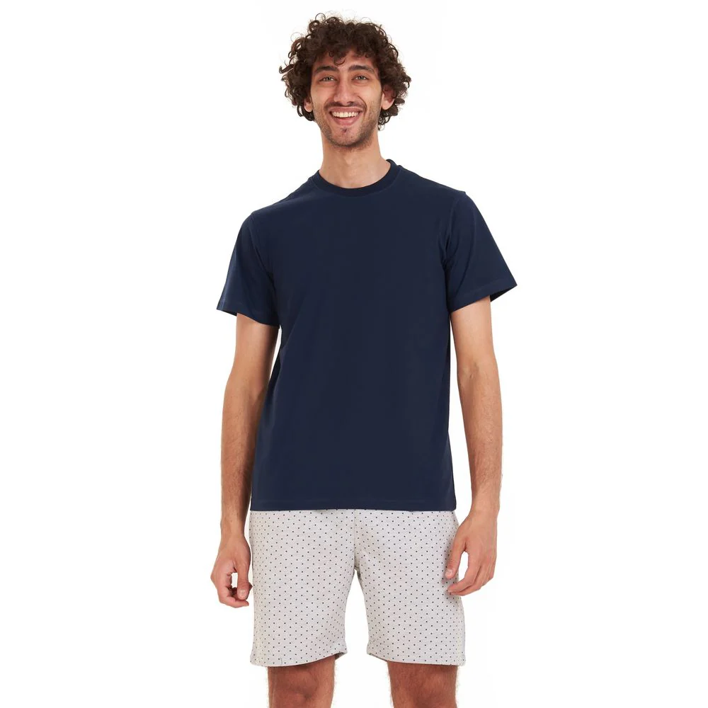 Men summer pajama set Dark blue T-shirt + Grey stars short