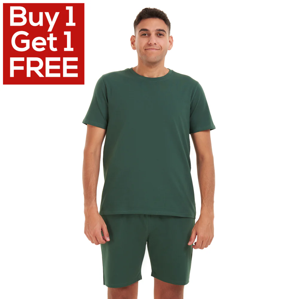 Men summer pajama set Dark green t-shirt + shorts
