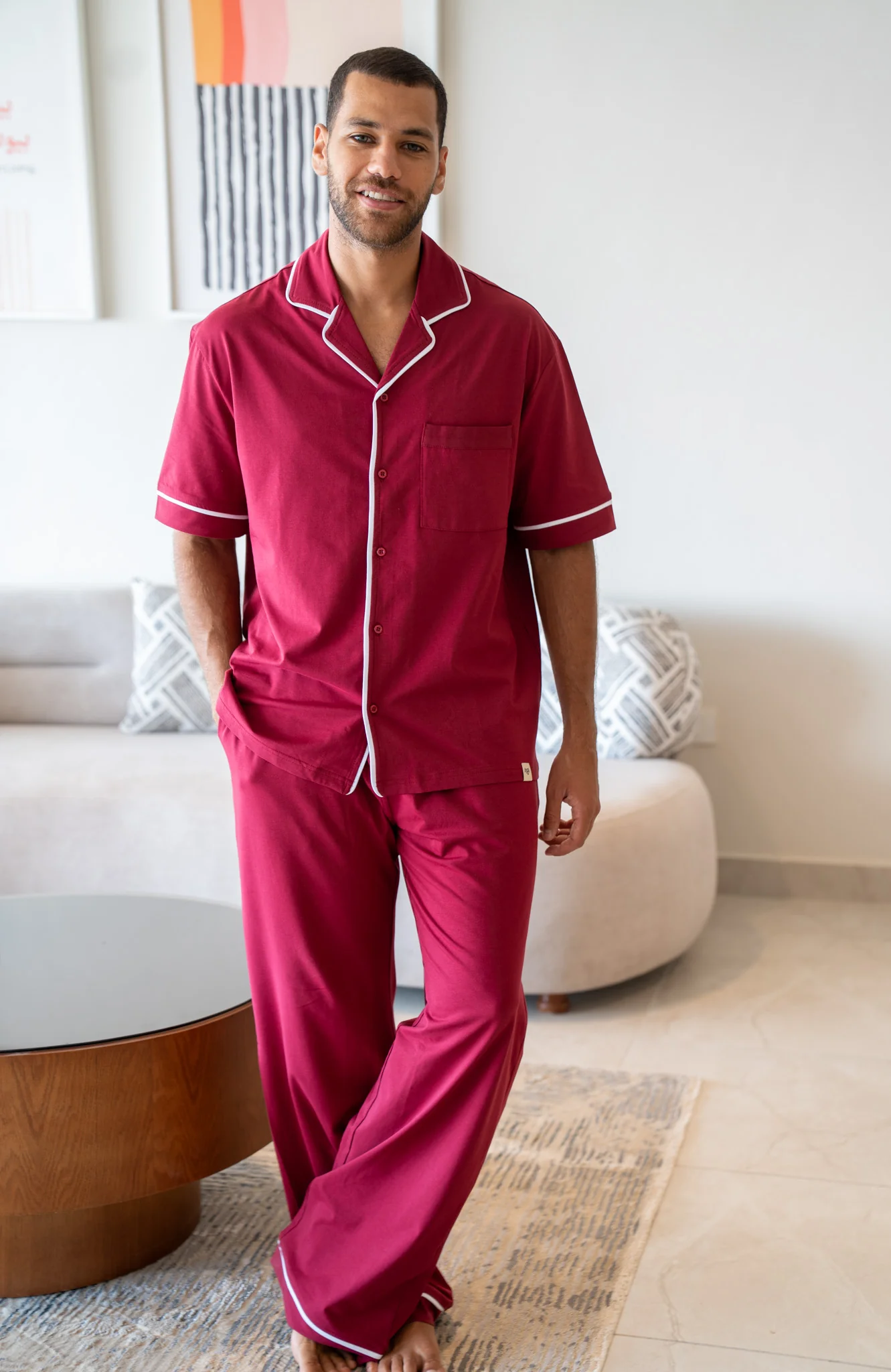 Men summer pajama set Dark Red T-shirt + Pants