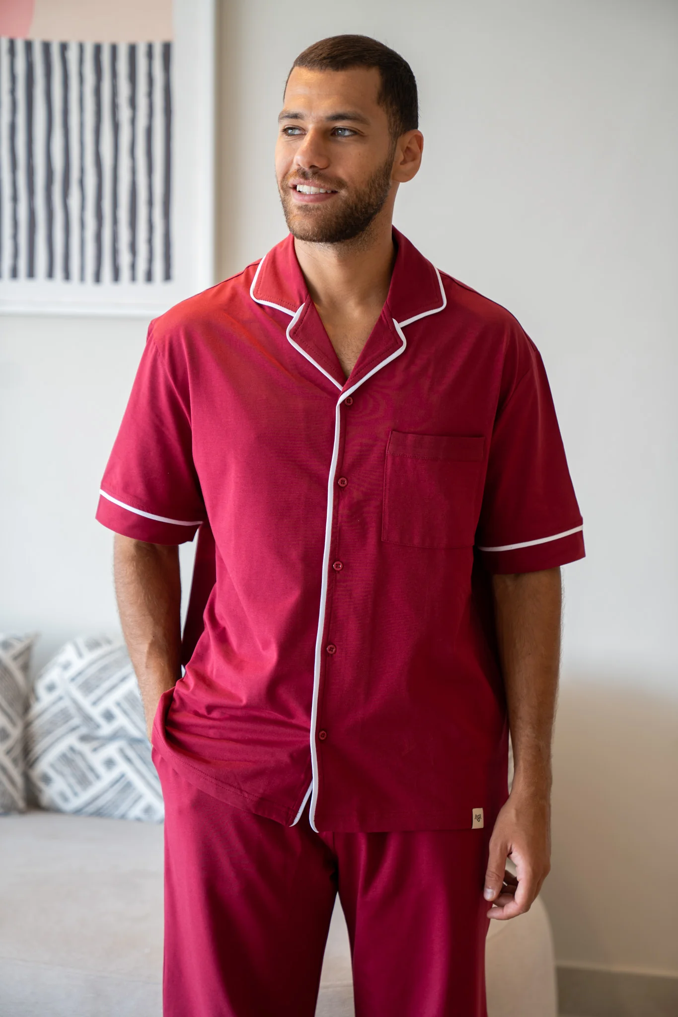 Men summer pajama set Dark Red T-shirt + Pants - Image 3