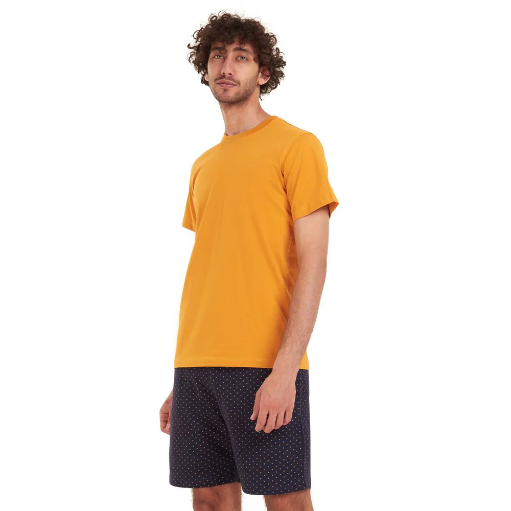Men summer pajama set Mustard T-shirt + Dark blue stars short