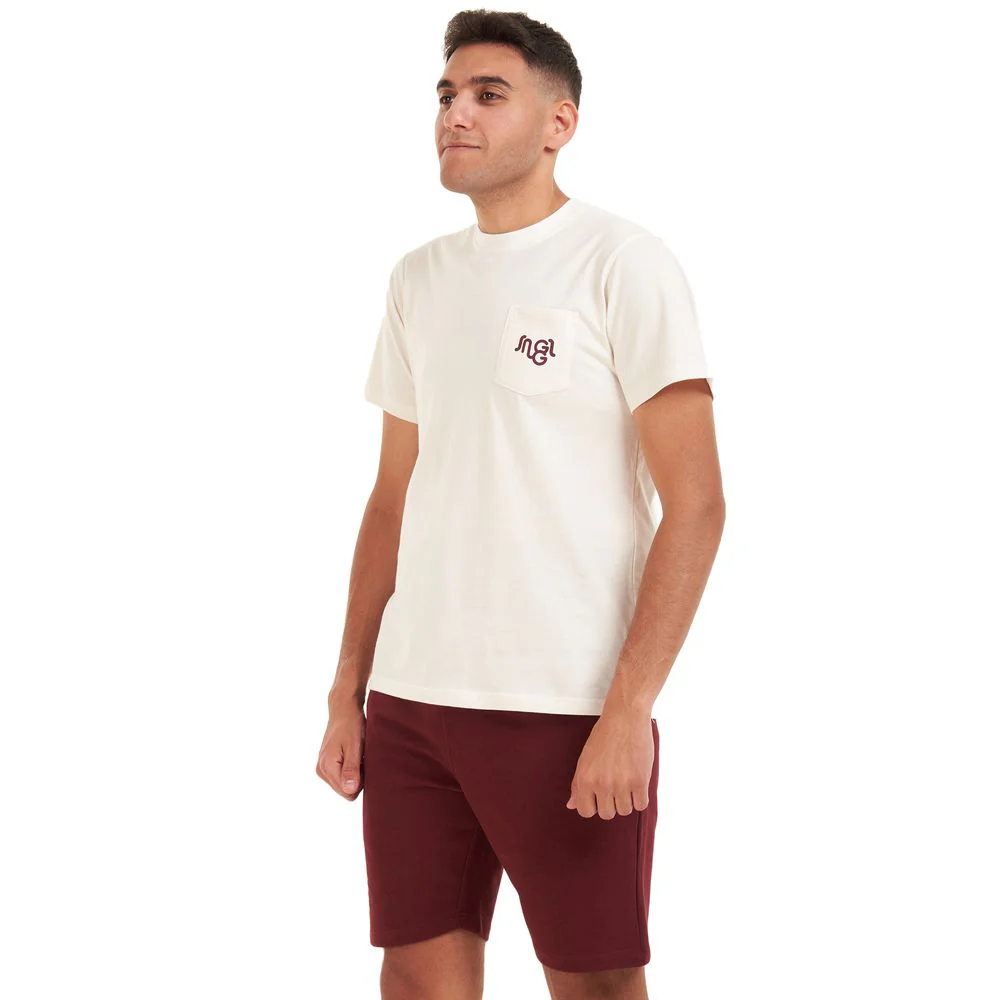 Men summer pajama set off-white t-shirt +dark red shorts