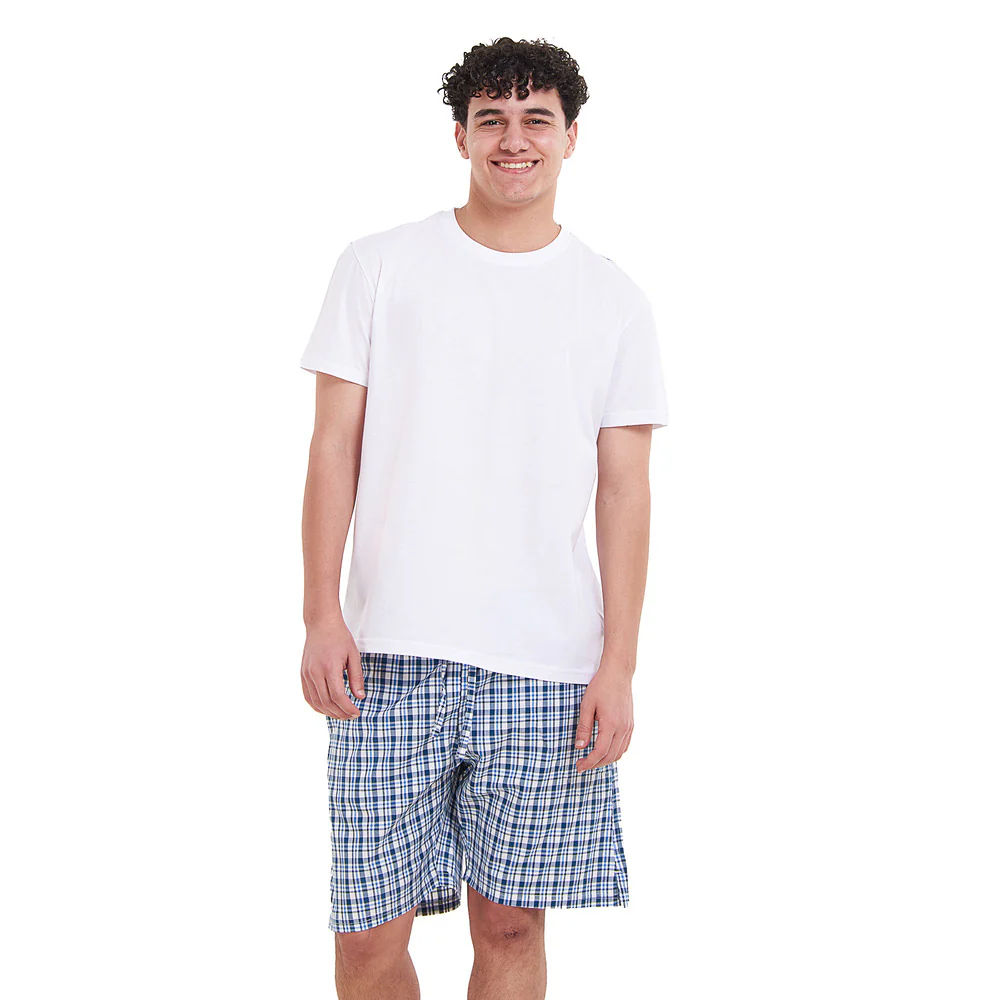 Men summer pajama set  Off White T-shirt + Petroleum x White Checkered shorts