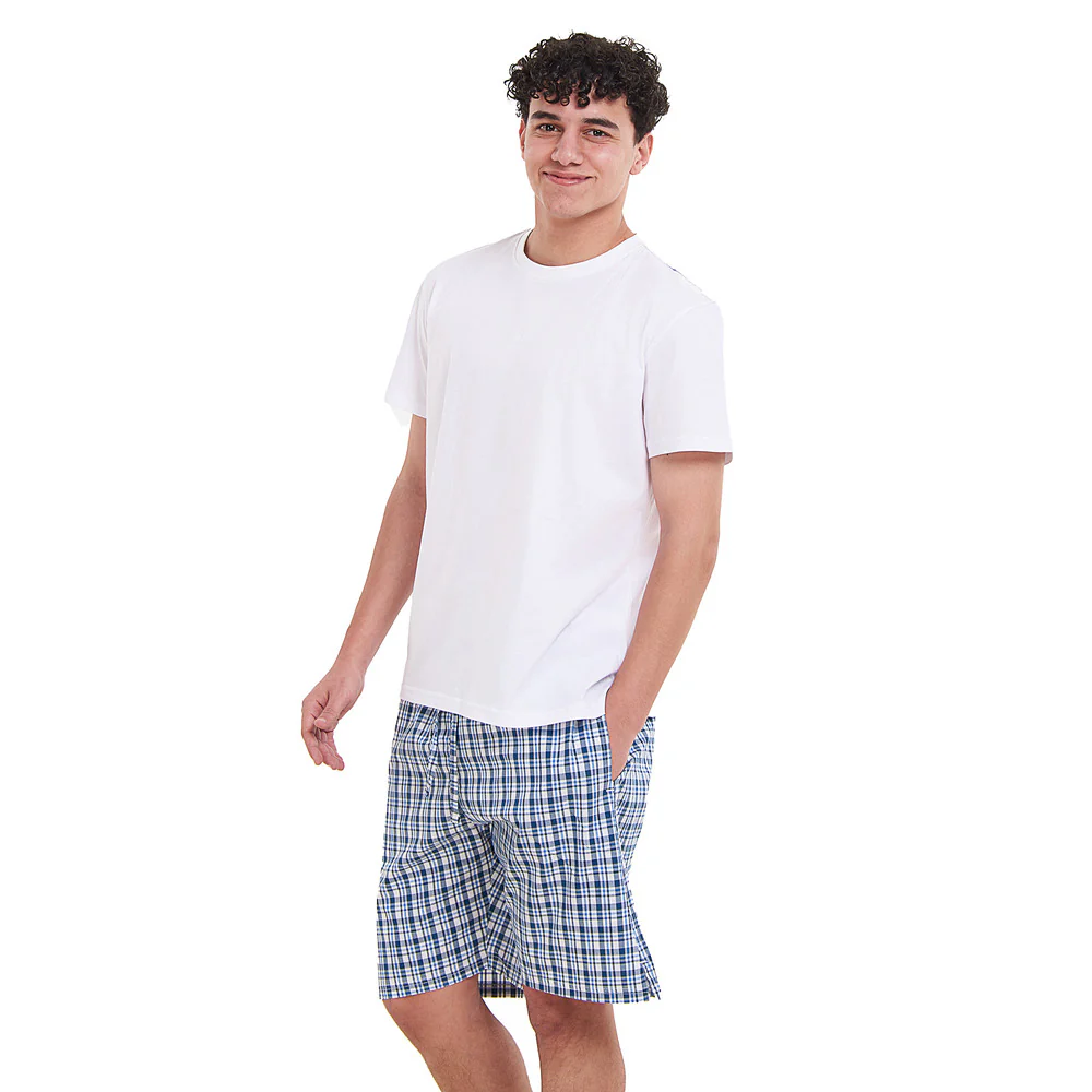 Men summer pajama set  Off White T-shirt + Petroleum x White Checkered shorts - Image 2