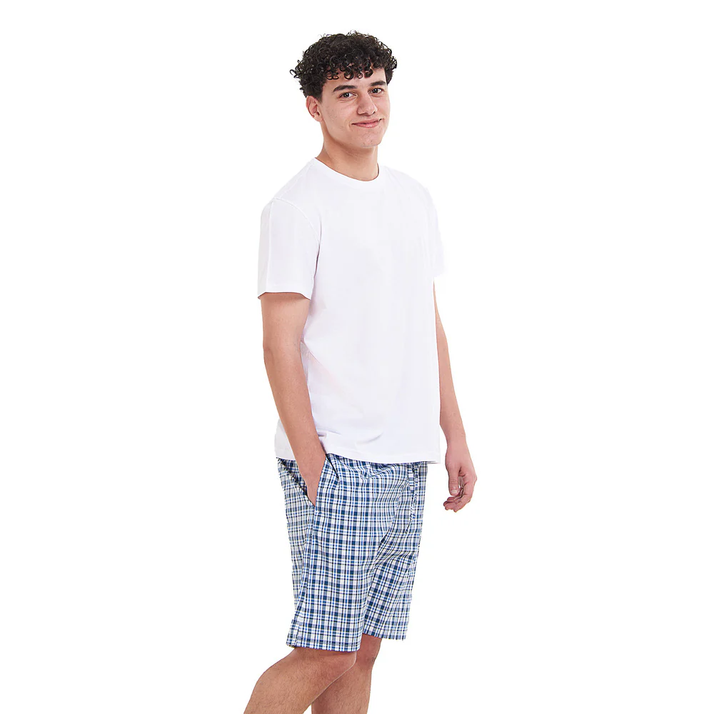 Men summer pajama set  Off White T-shirt + Petroleum x White Checkered shorts - Image 3
