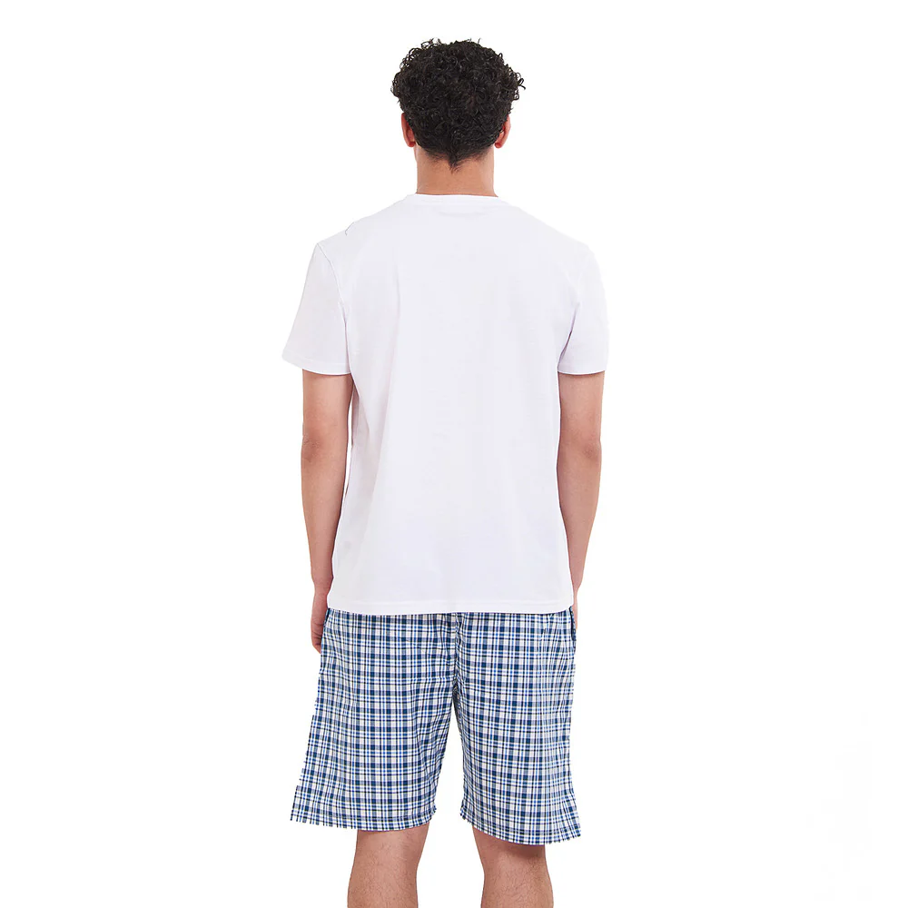 Men summer pajama set  Off White T-shirt + Petroleum x White Checkered shorts - Image 4