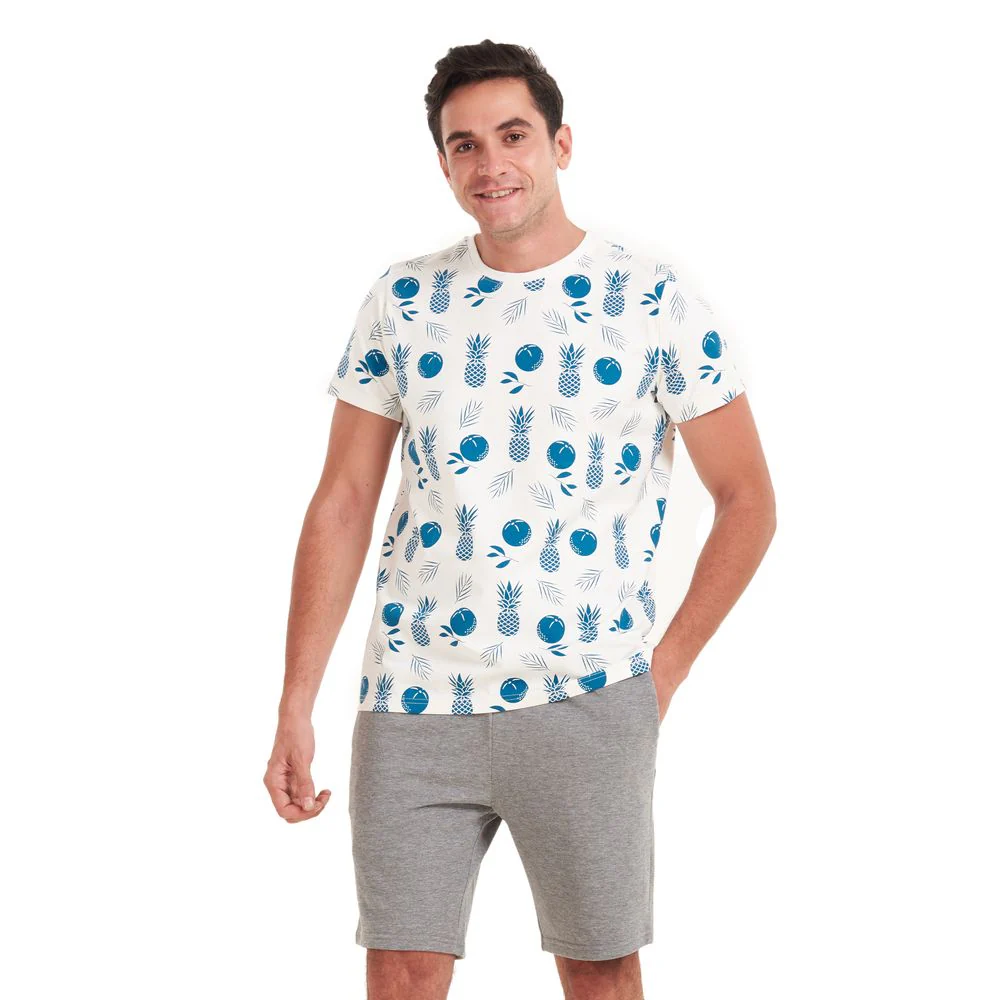 Men summer pajama set Pineapple T-shirt +Dark grey shorts