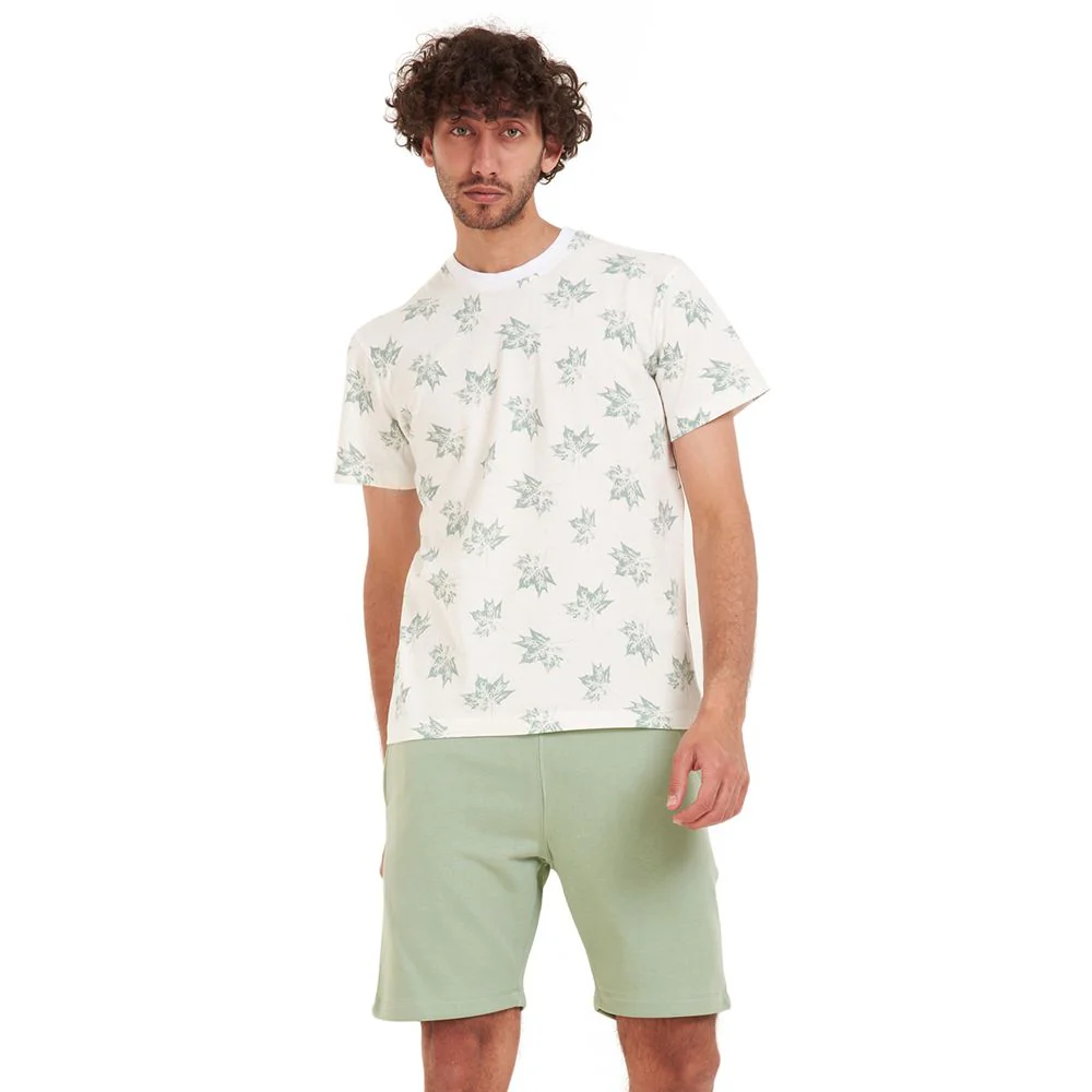 Men summer pajama set Pistache leaves t-shirt +Pistache shorts