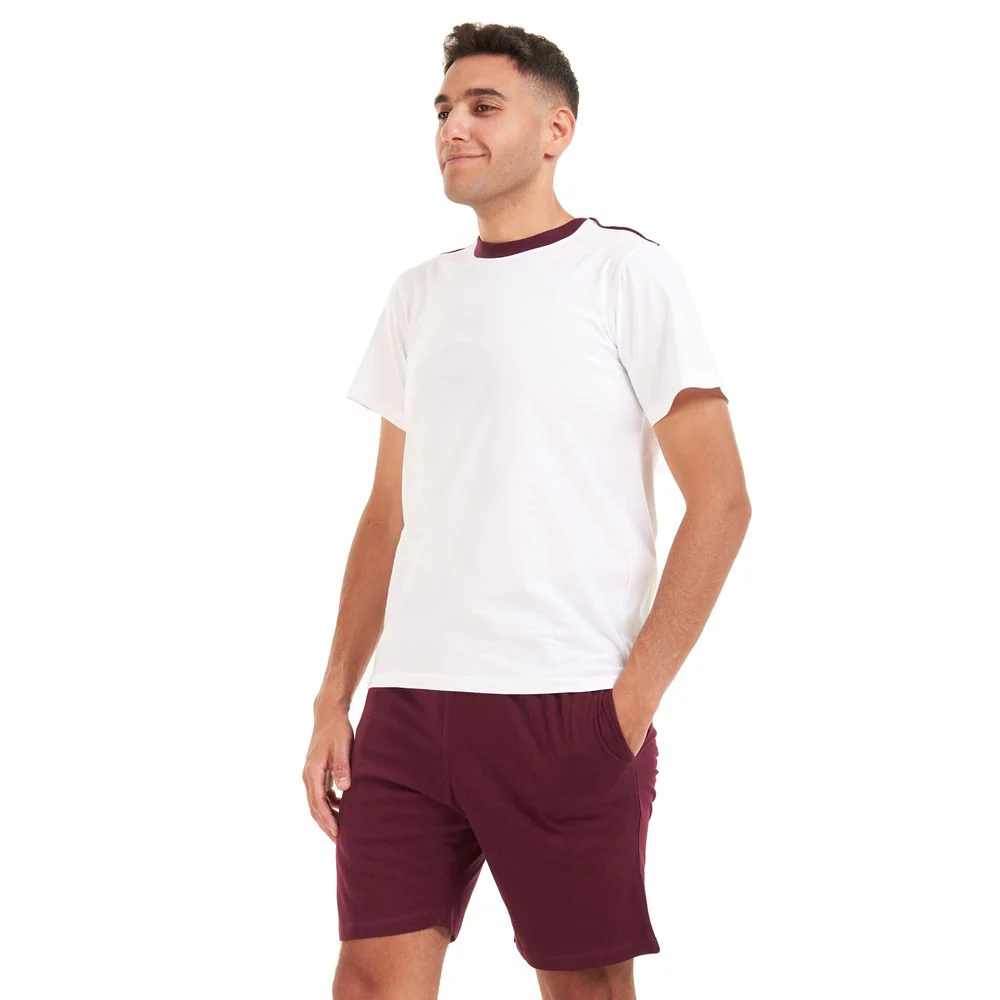 Men summer pajama set White T-shirt +Dark red shorts