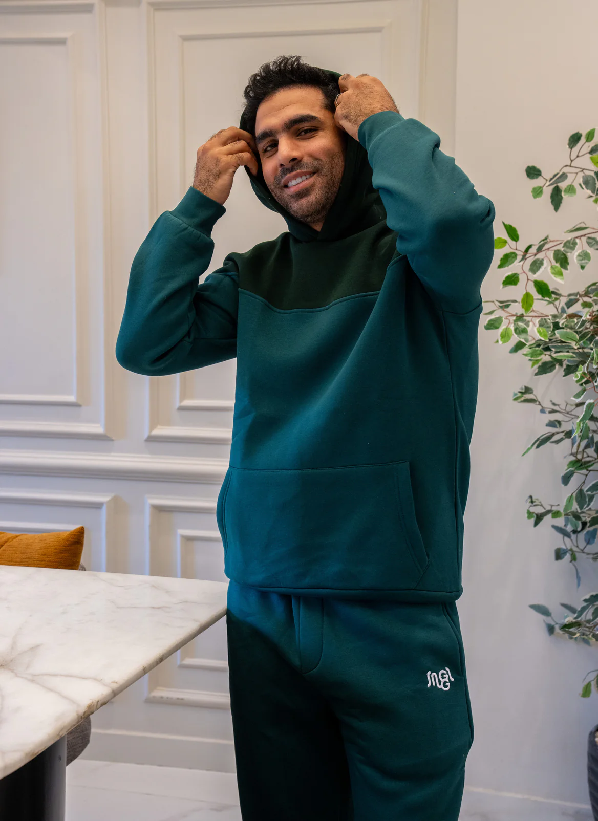 Men Winter Pajama Set Dark Green X Green Hoodie + Green Pants - Image 4