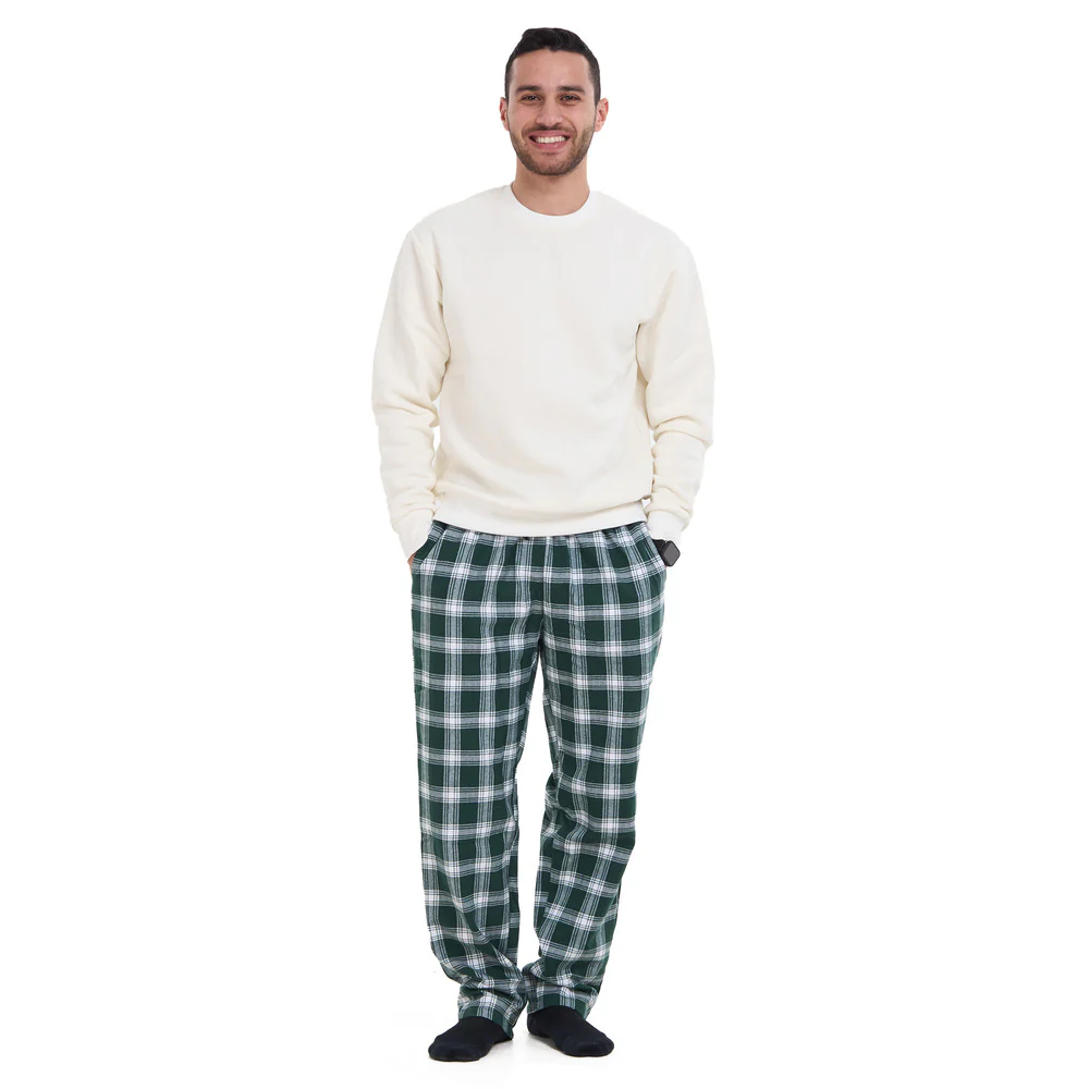 Men Winter Pajama Set Off White sweatshirt + Dark Green x Off White checkered Pants