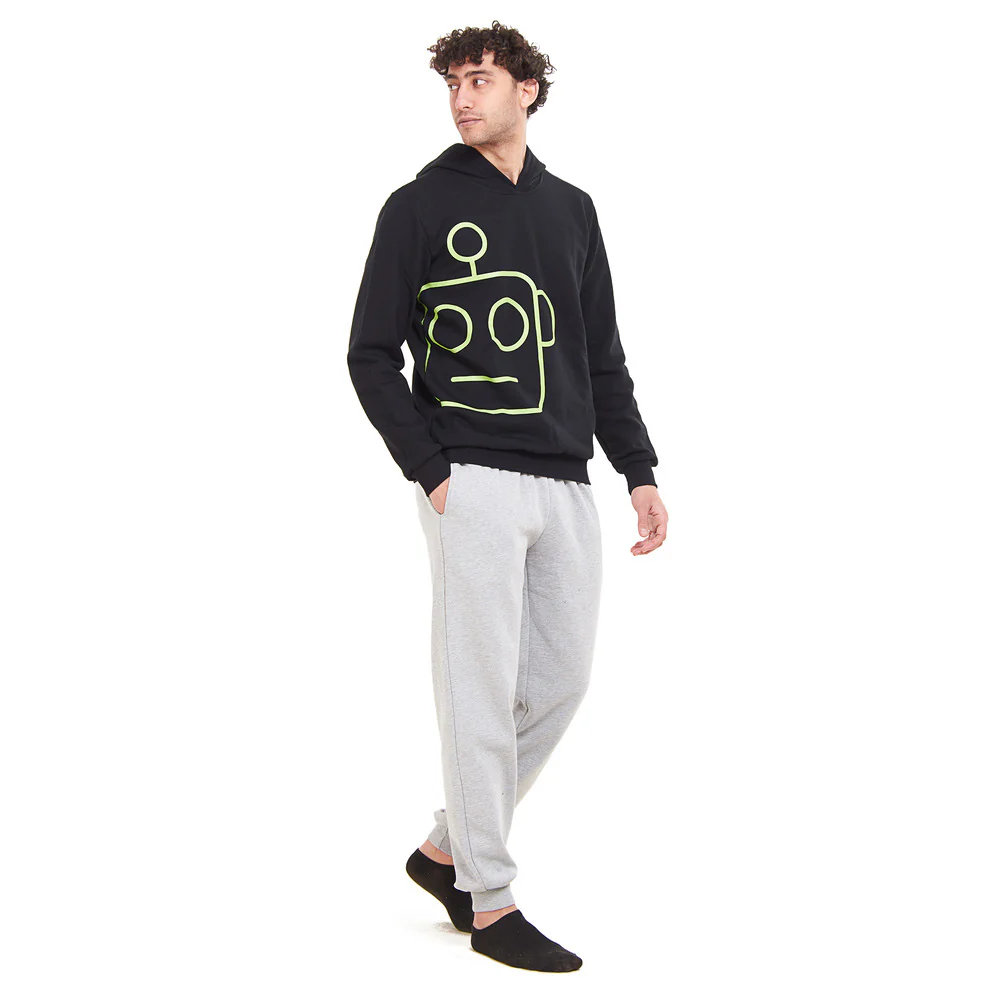 Men Winter Pajama Set Robot Sweatshirt + Grey Pants