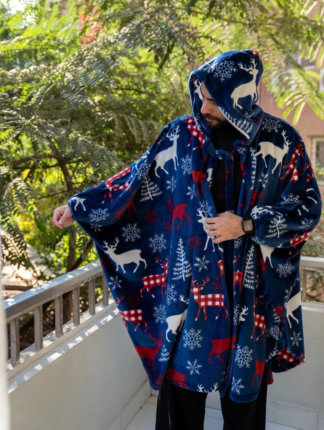 Snuggs The Cloak Blanket Christmas Dark Blue Deer