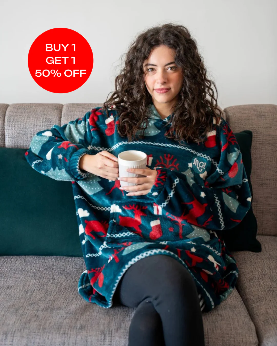 Snuggs Blanket Hoodie Teal Deer