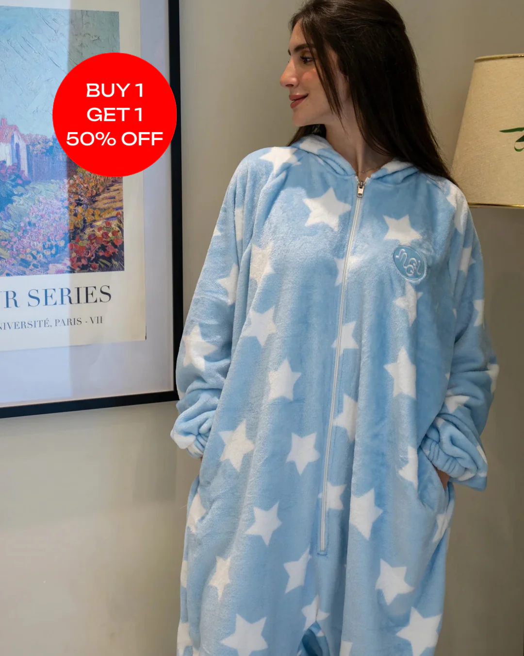Snuggs Blanket Onesie Light Blue Stars