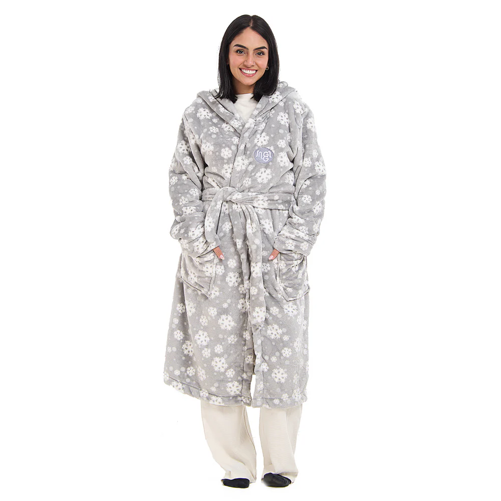 Snuggs Blanket Robe Grey Snowflakes