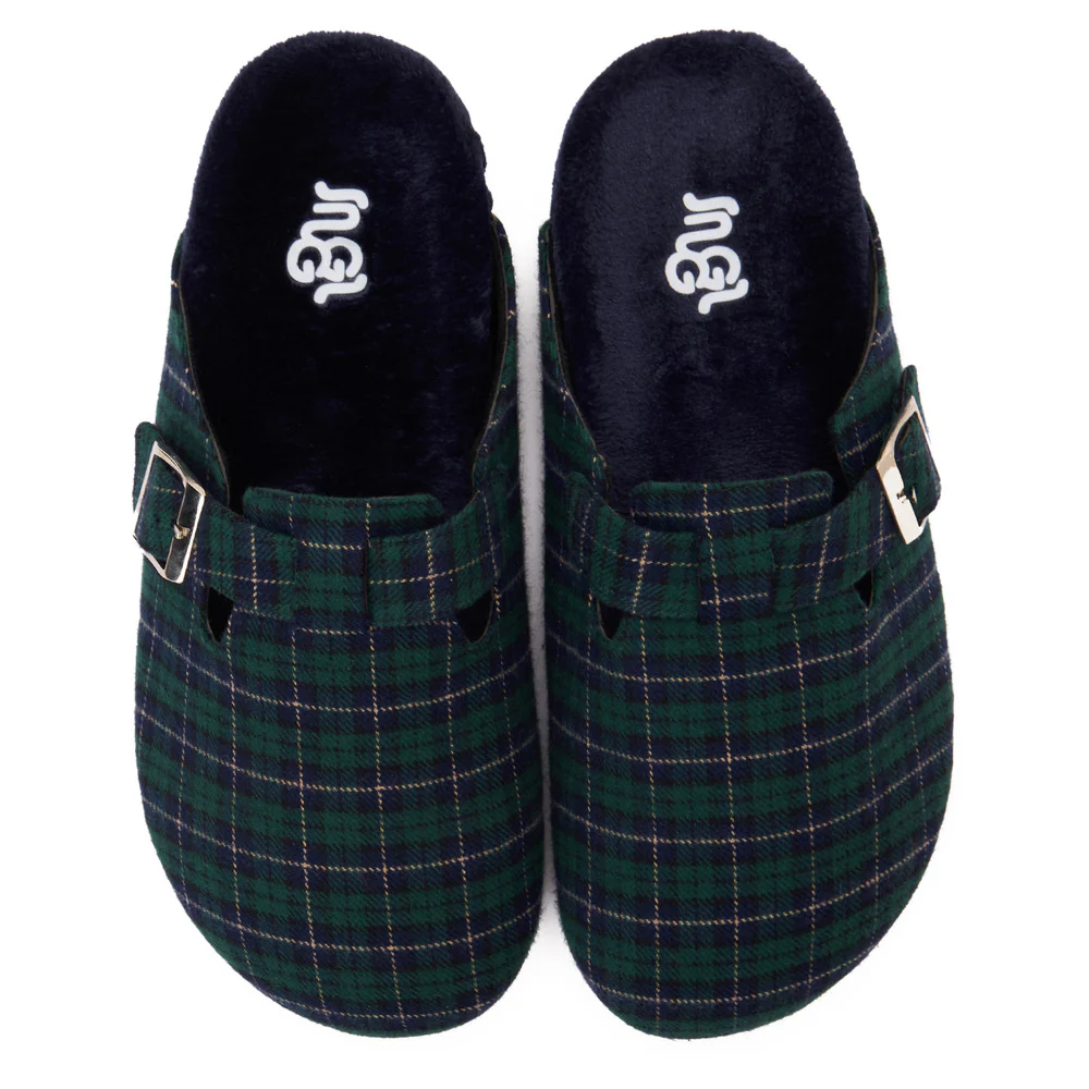 Snuggs Clogs Dark Blue x Green Checkered