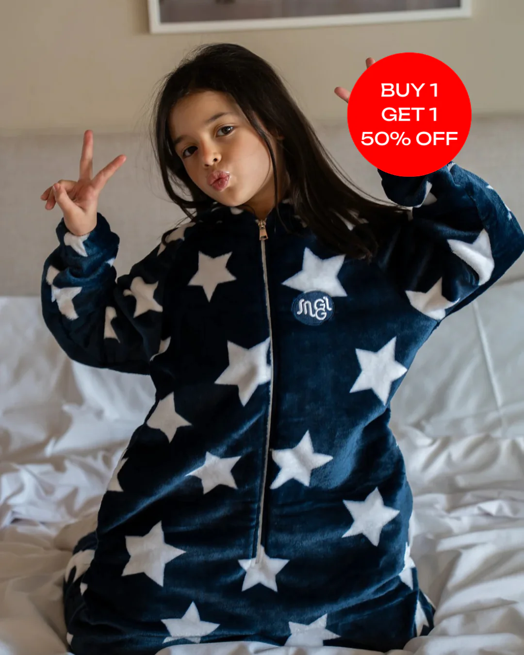 Snuggs Kids Blanket Onesie Stars Dark Blue