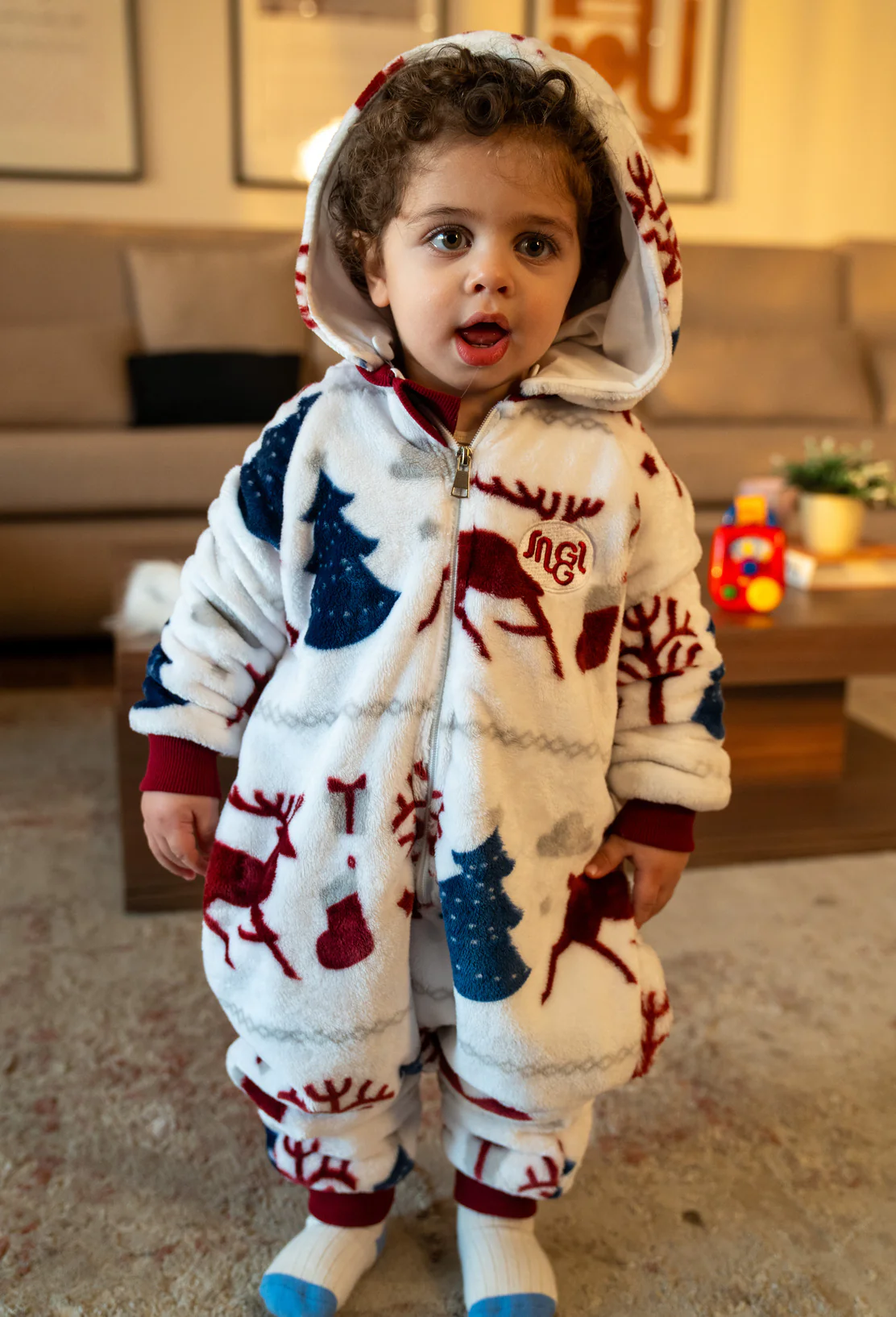 Snuggs Toddler Blanket Onesie Christmas Off White Deer