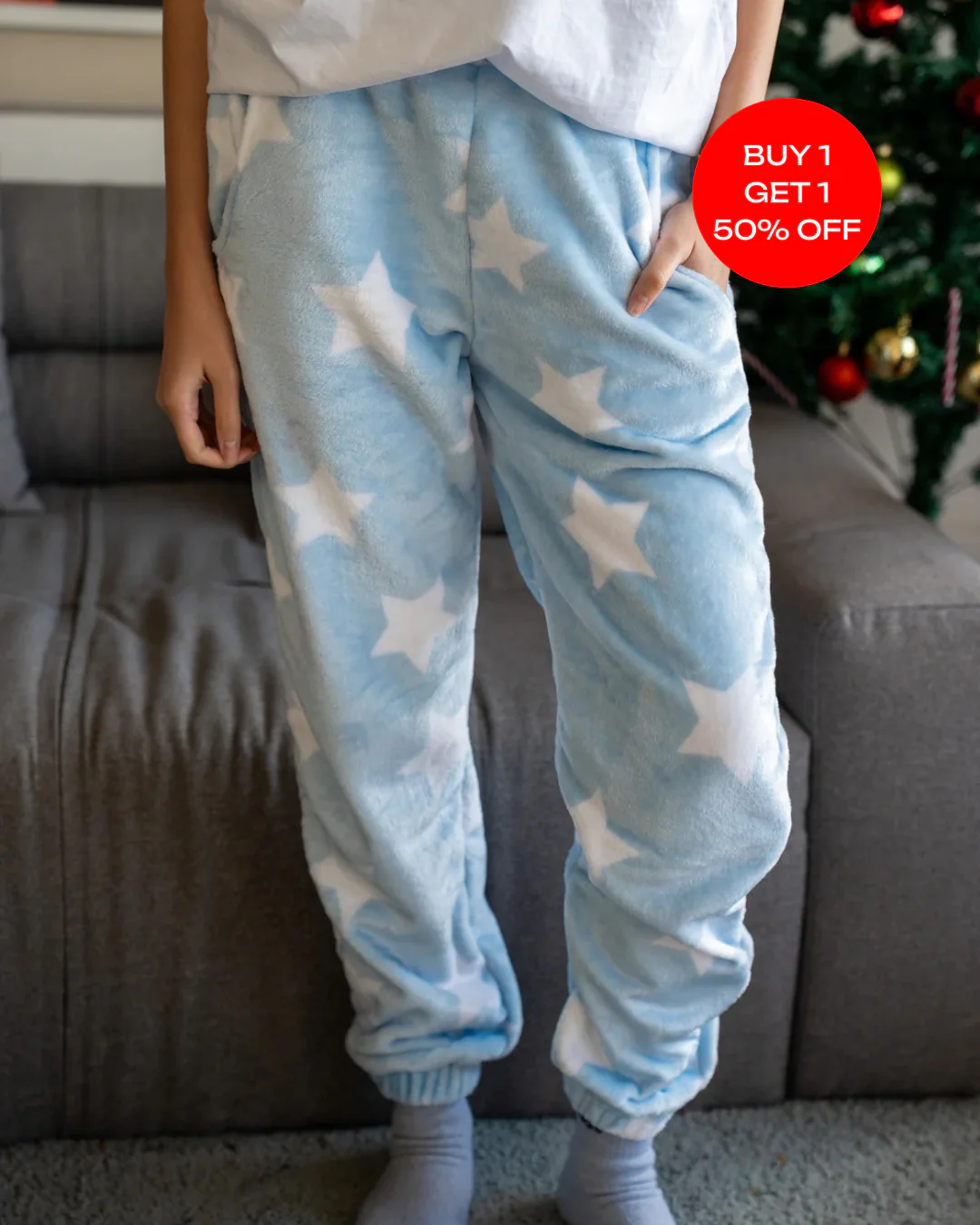 Unisex winter Stars Light Blue pants