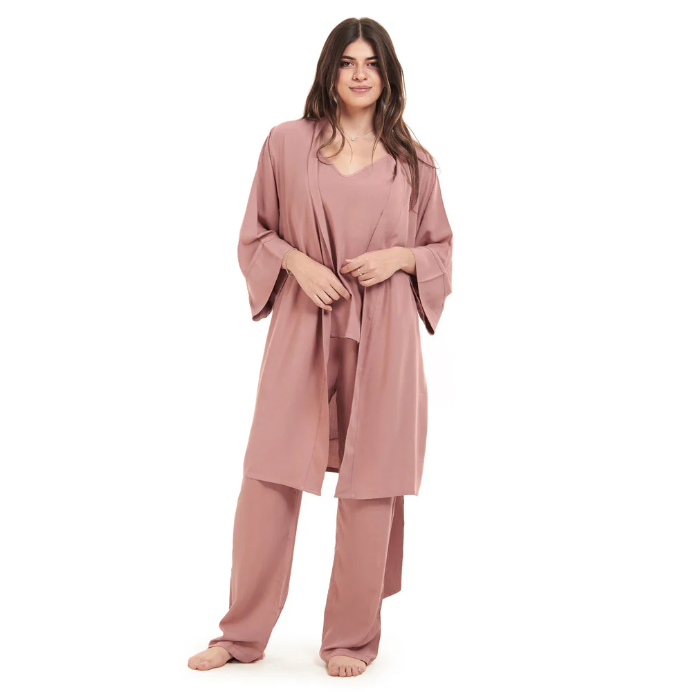 Women summer 3 piece pajama set Cashmere Top + Cashmere kimono & Pants - Image 4