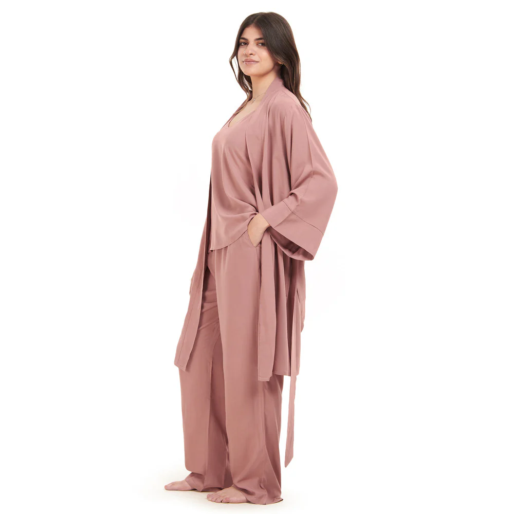 Women summer 3 piece pajama set Cashmere Top + Cashmere kimono & Pants - Image 5