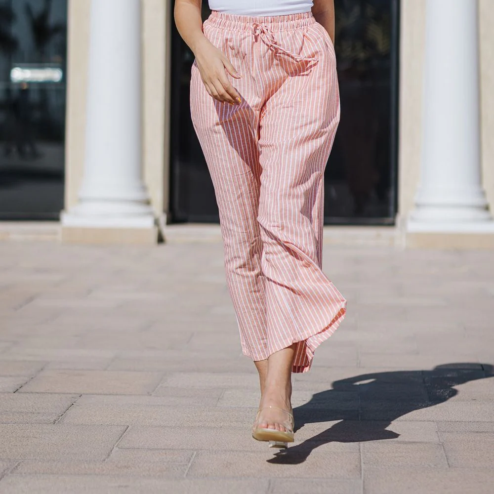 Women summer wide leg pants Orange stripes - Image 2