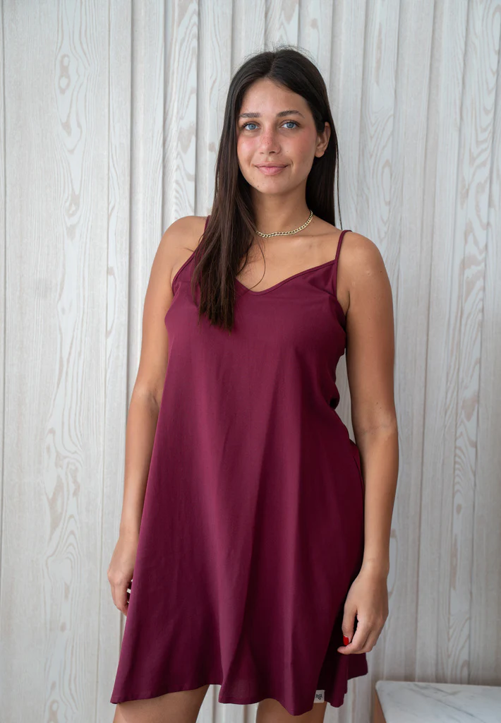 Women summer pajama Burgundy night shirt