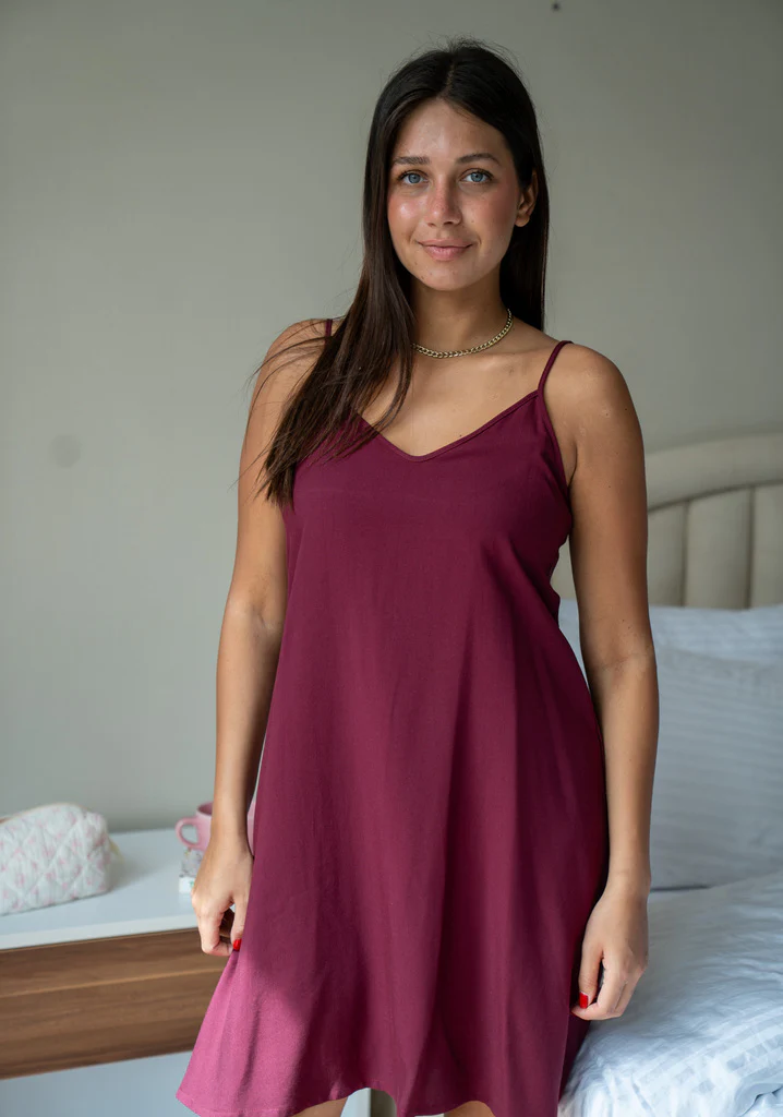 Women summer pajama Burgundy night shirt - Image 2