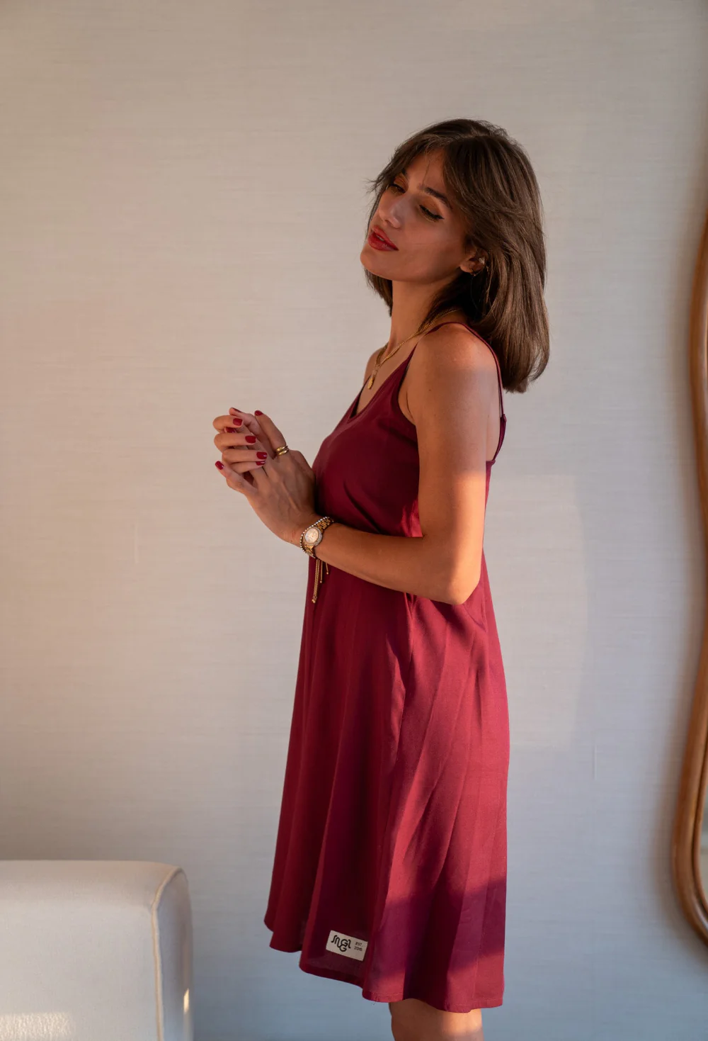 Women summer pajama Burgundy night shirt - Image 4