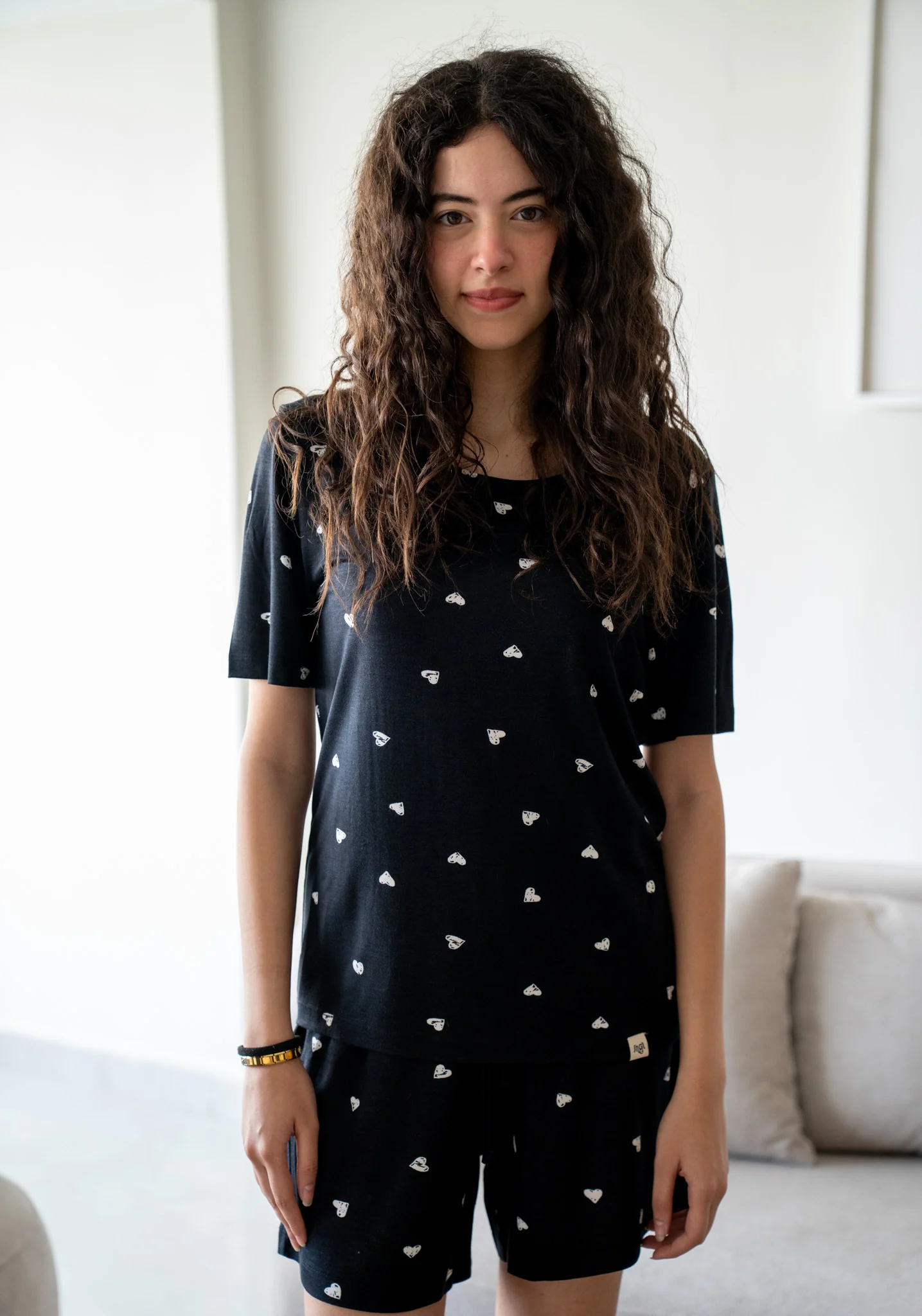 Women Summer Pajama set Black Hearts T-shirt + Shorts