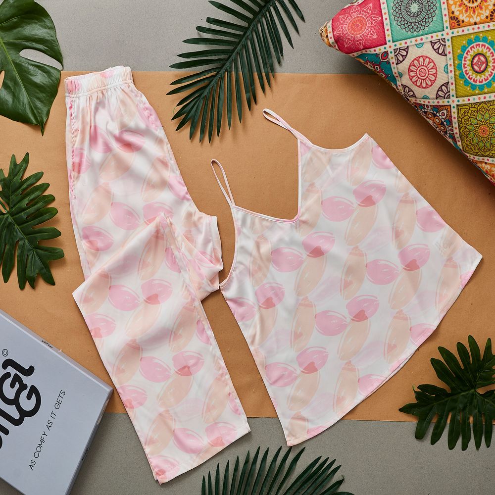 Women summer pajama set Colorful leaves top + Pants