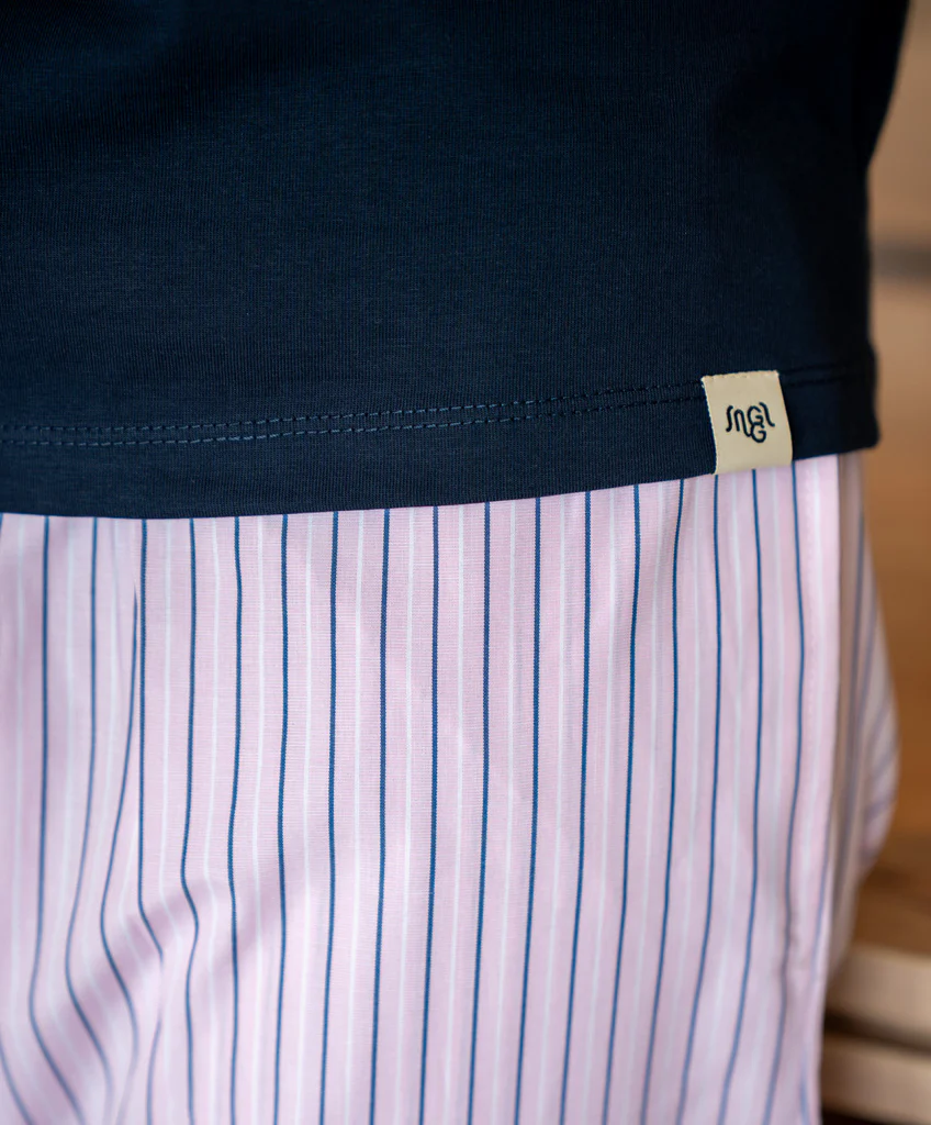 Women summer pajama set Dark Blue T-shirt + Pink X Dark Blue Striped Pants - Image 2